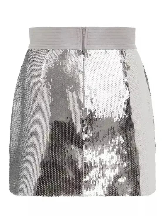 Pagett Silver Sequin Cropped Blazer and Skirt Set - Suits & Sets