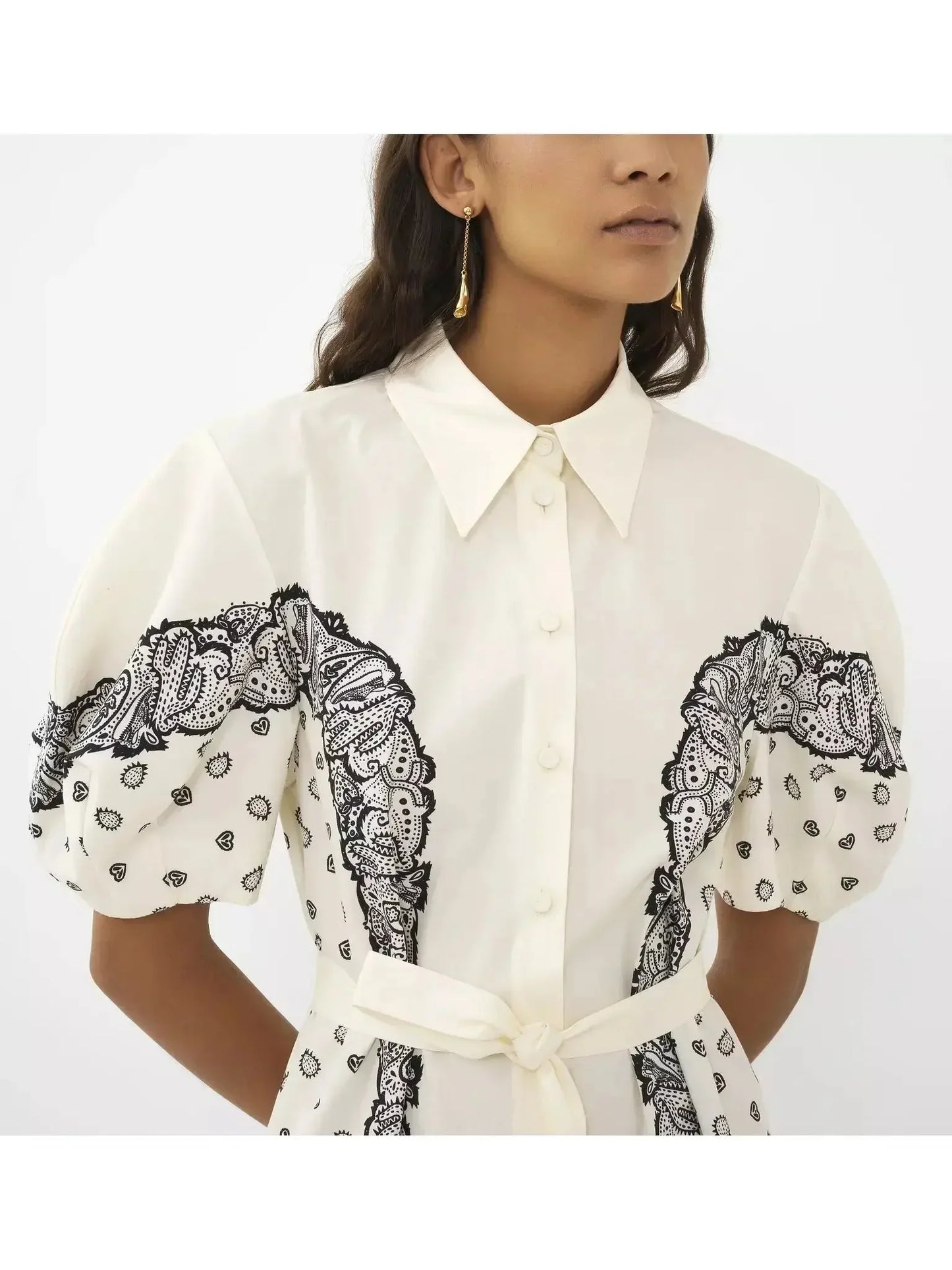 Paisley Printed Balloon-Sleeve Dress - Dresses