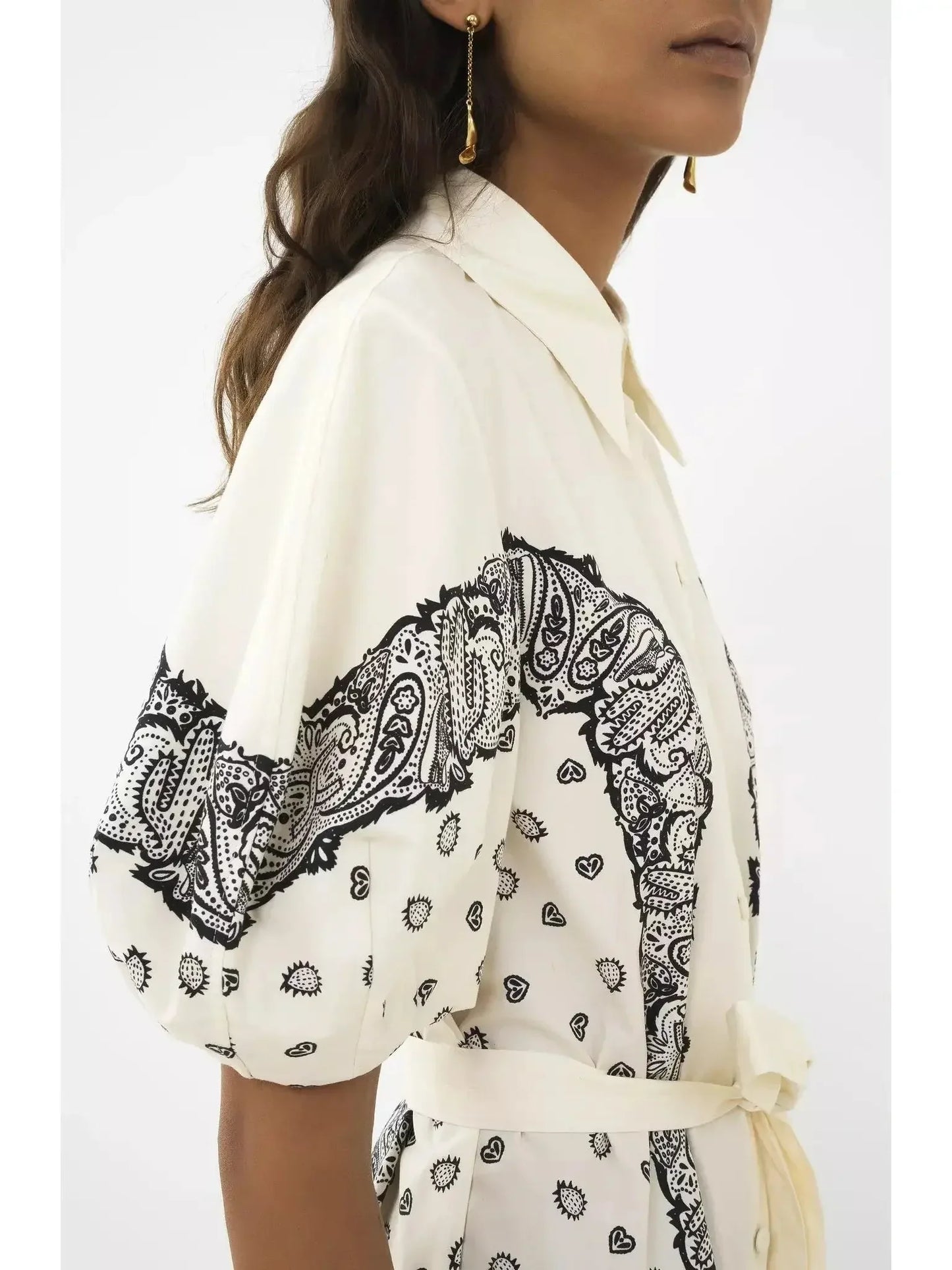 Paisley Printed Balloon-Sleeve Dress - Dresses