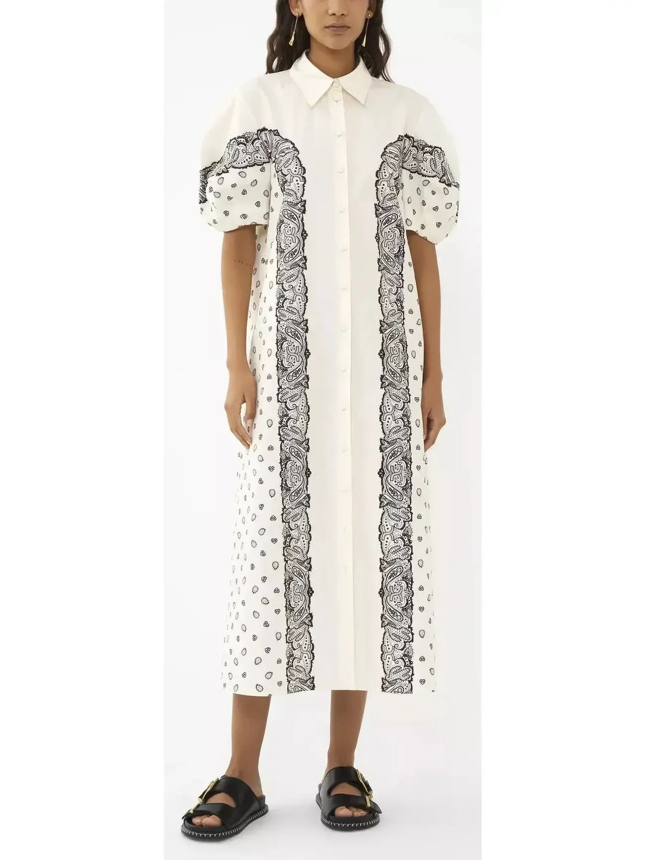 Paisley Printed Balloon-Sleeve Dress - Dresses