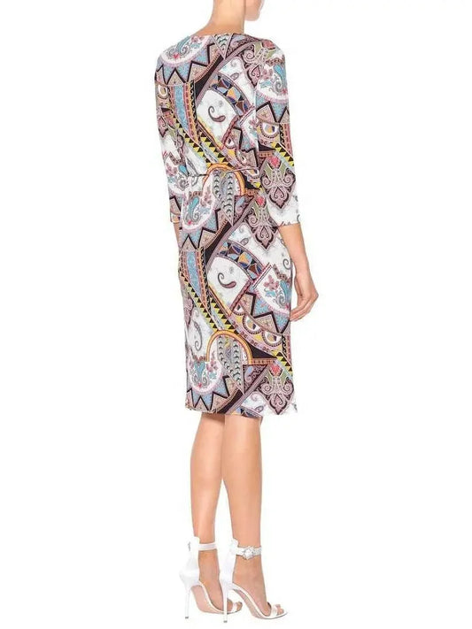 Paisley Printed Jersey Silk V-Neck Dress - Dresses
