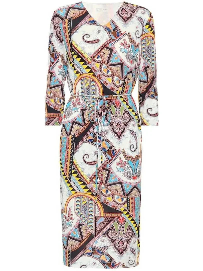 Paisley Printed Jersey Silk V-Neck Dress - 36 - Dresses