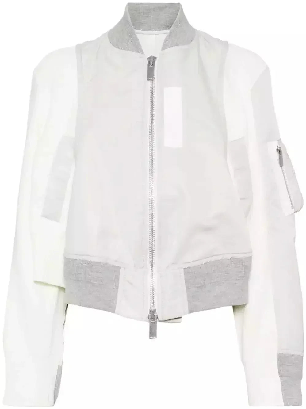 Paneled Bomber Jacket in White and Light Gray - Jackets
