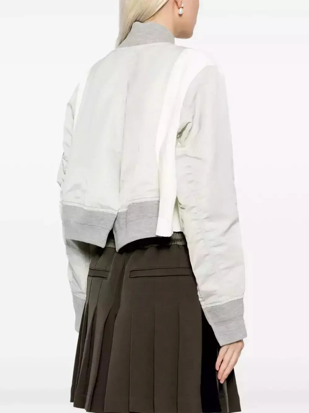 Paneled Bomber Jacket in White and Light Gray - Jackets