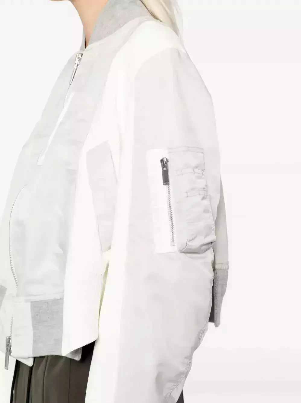 Paneled Bomber Jacket in White and Light Gray - Jackets