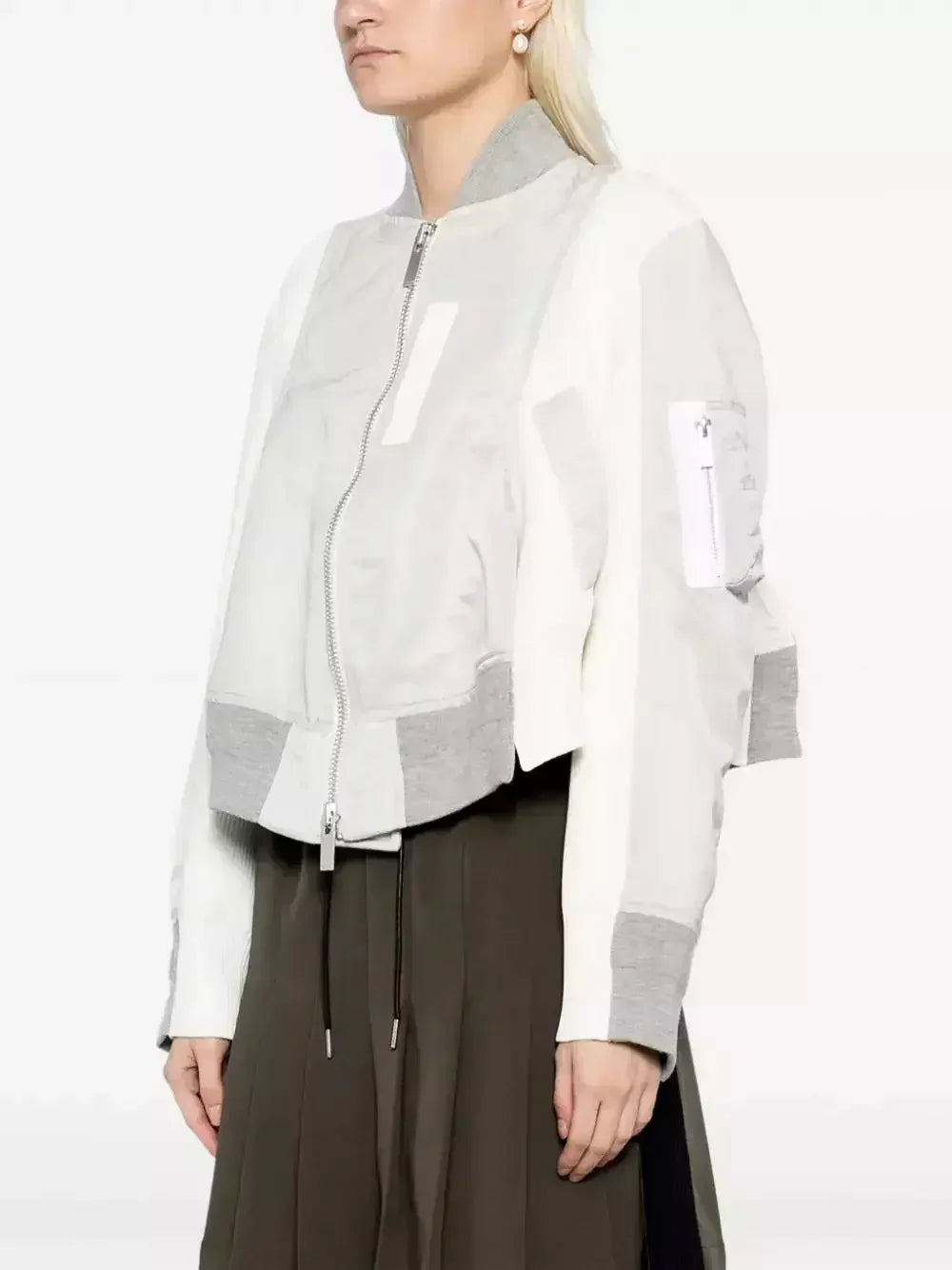Paneled Bomber Jacket in White and Light Gray - Jackets