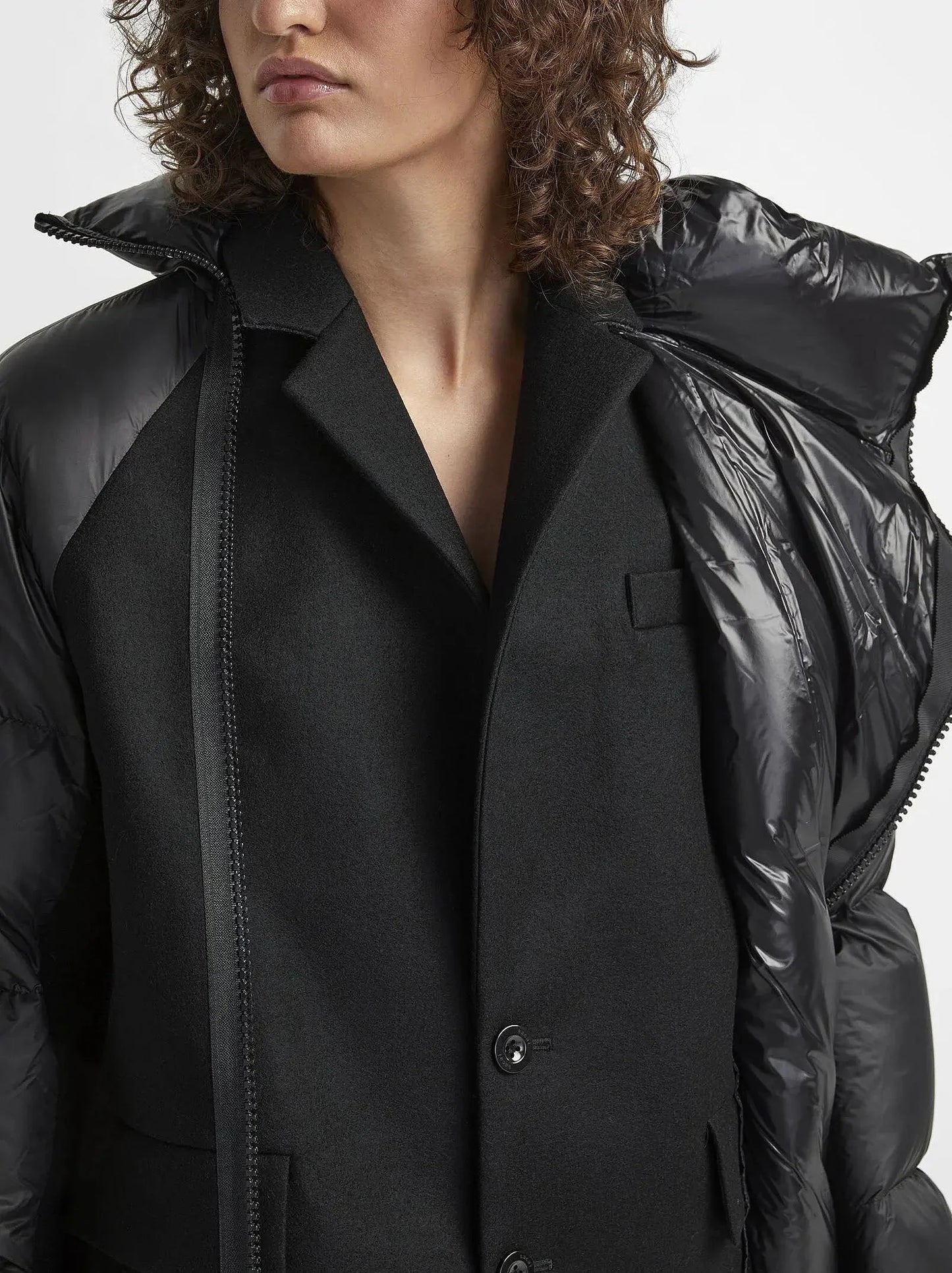 Paneled Feather Down Jacket in Black - Jackets