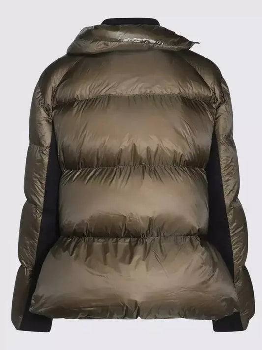 Paneled Feather Down Jacket in Olive Green and Black - Jackets