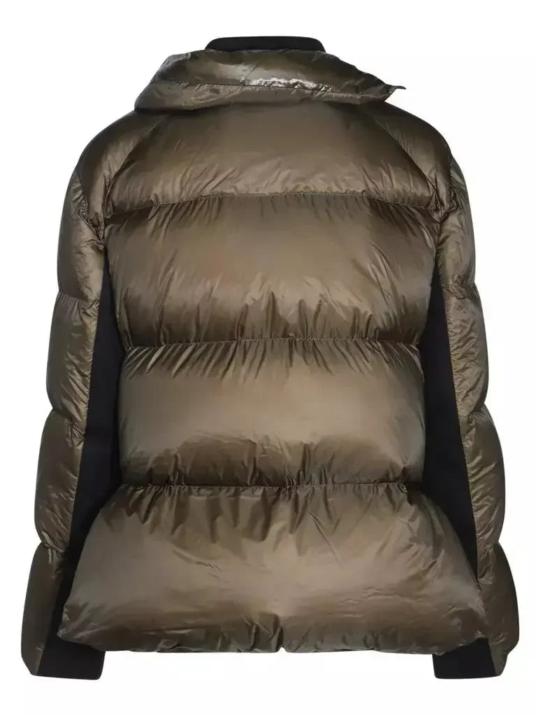 Paneled Feather Down Jacket in Olive Green and Black - Jackets
