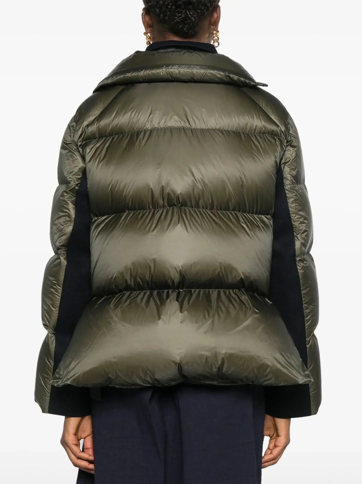 Paneled Feather Down Jacket in Olive Green and Black - Jackets