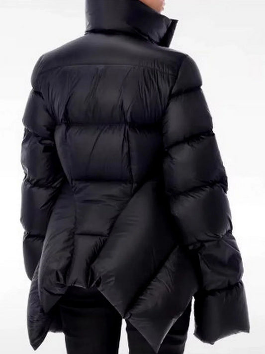 Paneled Funnel-Neck Puffer Jacket with Back Flap - Jackets