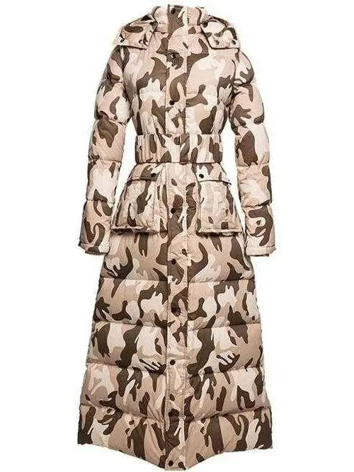 Paneled Puffer Coat with Removable Fur Camouflage - Coats