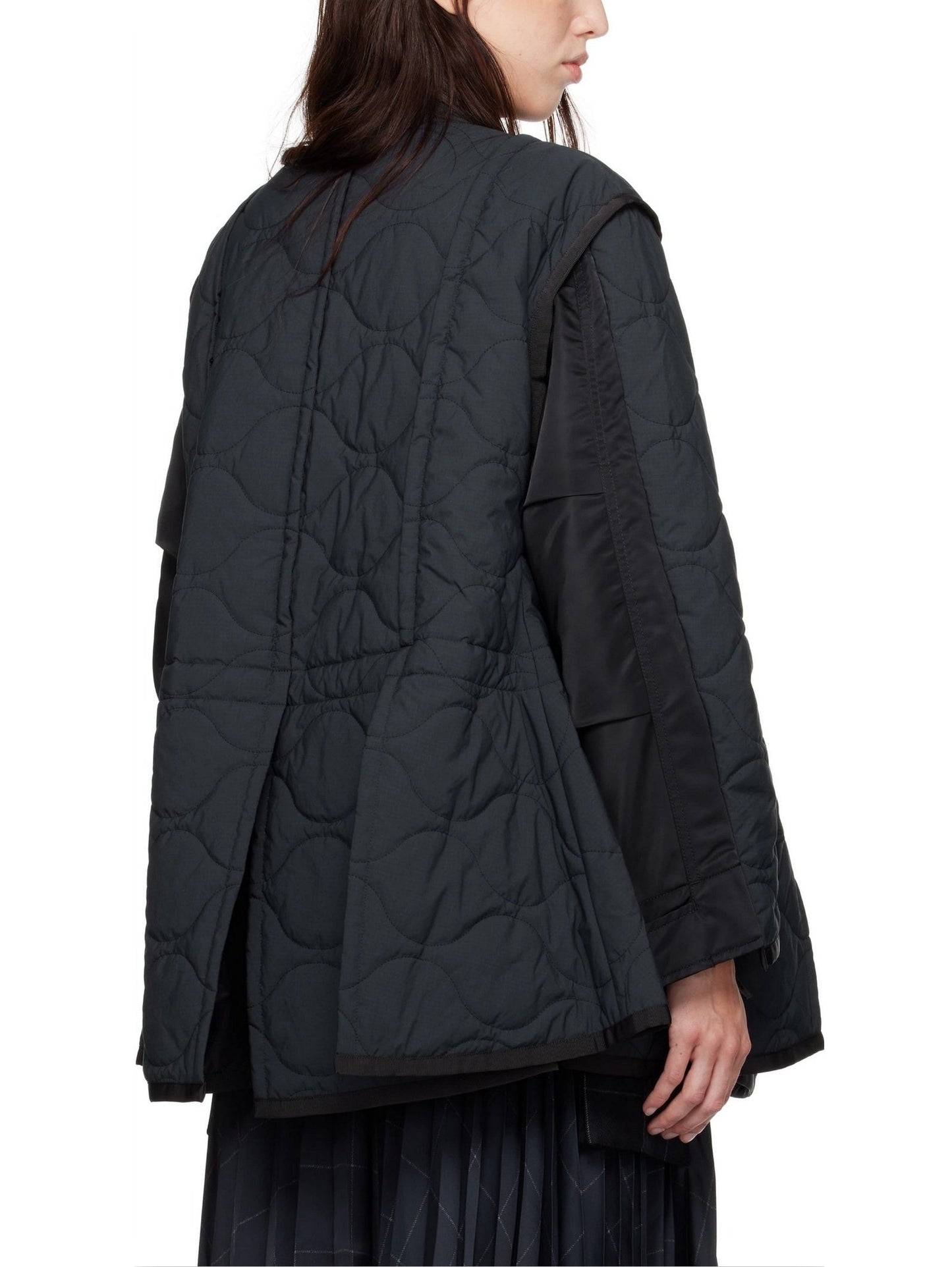 Black quilted jacket from the Paneled Quilted Two-Tone Parka collection in Navy