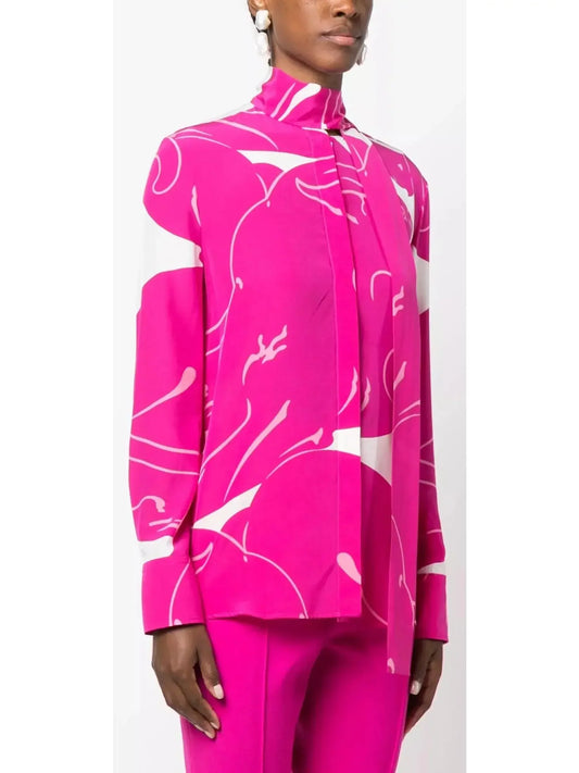 Panther Print Silk Blouse - Tops