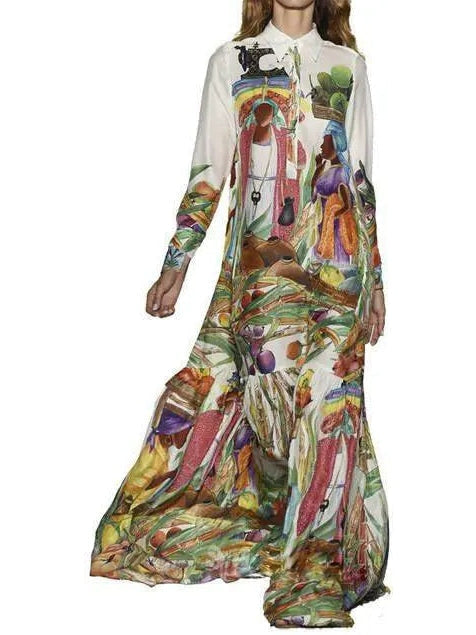 Pavone Long Printed Shirt Dress Dress - Dresses