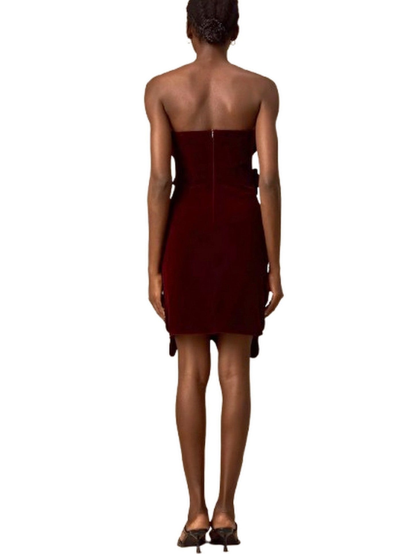 Petal Appliques Strapless Red Short Velvet Dress - Dresses
