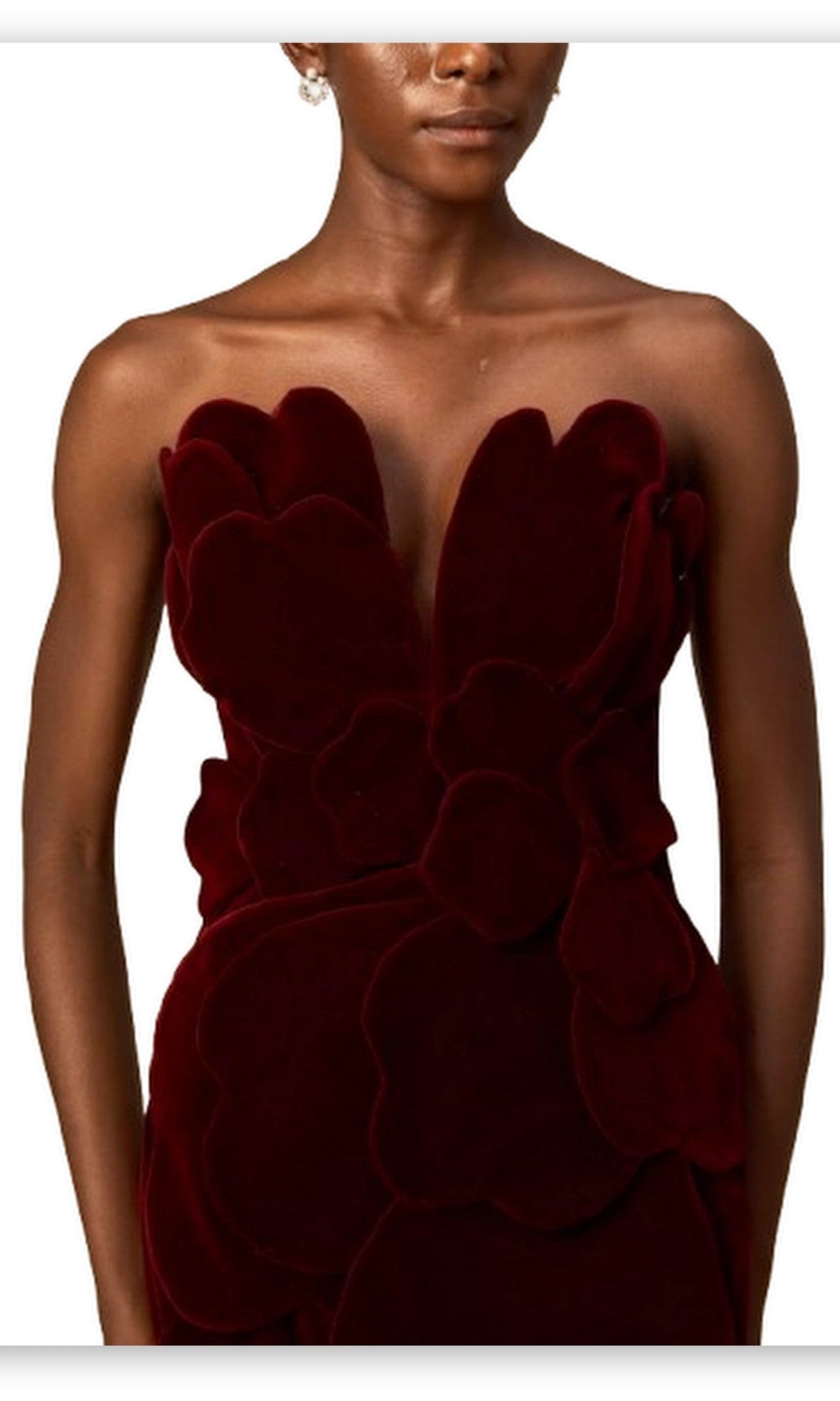 Petal Appliques Strapless Red Short Velvet Dress - Dresses