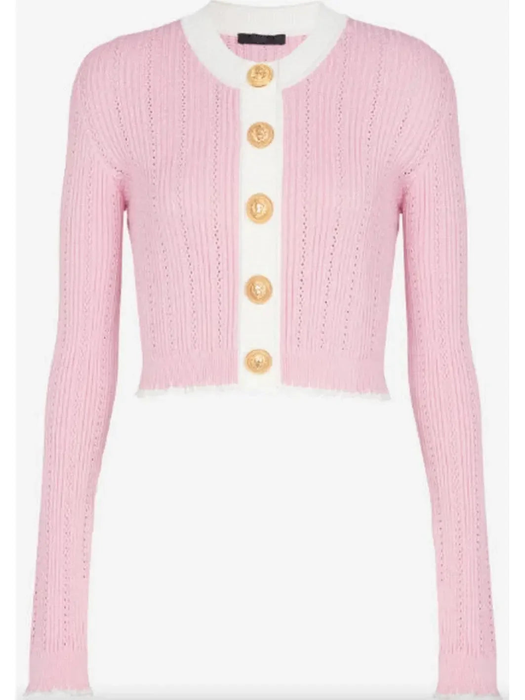Pink and White Cropped Knit Cardigan - Sweaters & Knitwear