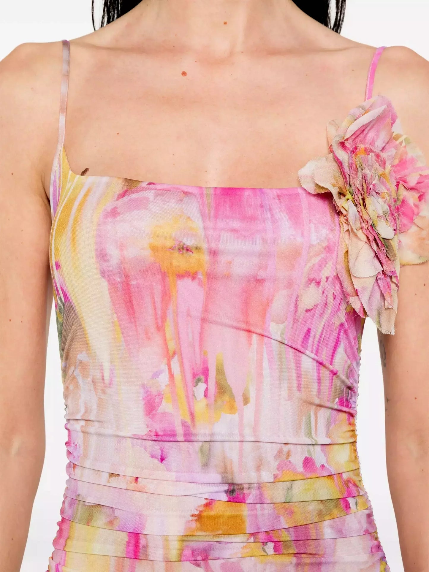 Pink Floral Watercolor Print Jersey Gown - Dresses