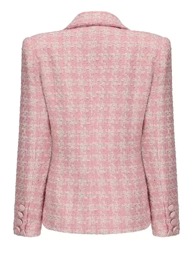 Pink Houndstooth Tweed Jacket with Diamante Buttons - Jackets