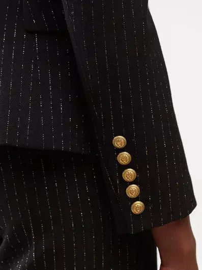 Pinstripe Double-Breasted Fitted Blazer - Jackets