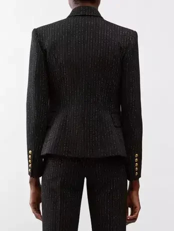 Pinstripe Double-Breasted Fitted Blazer - Jackets