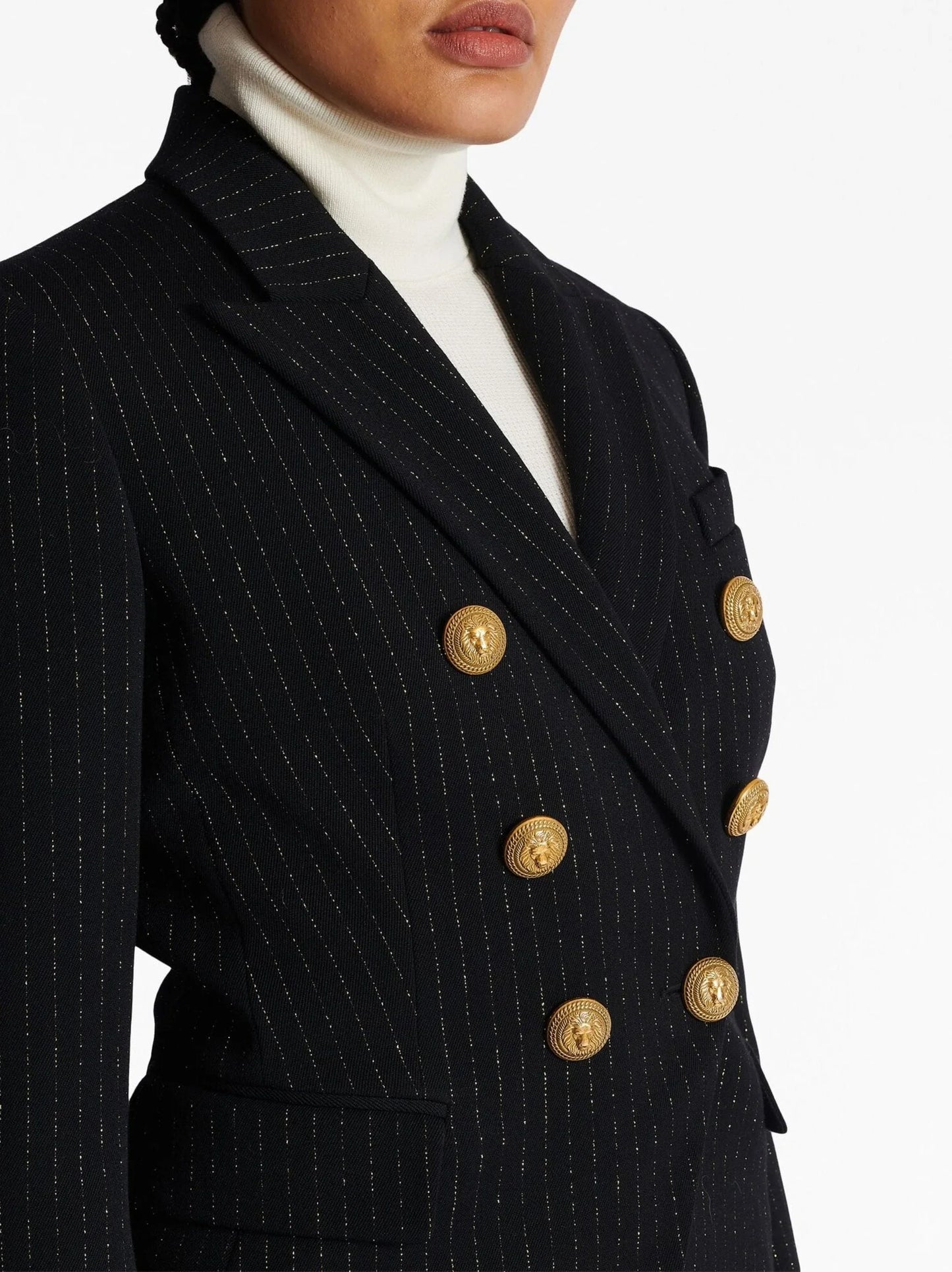 Pinstripe Double-Breasted Fitted Blazer - Jackets