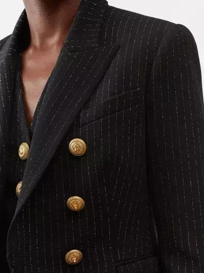 Pinstripe Double-Breasted Fitted Blazer - Jackets
