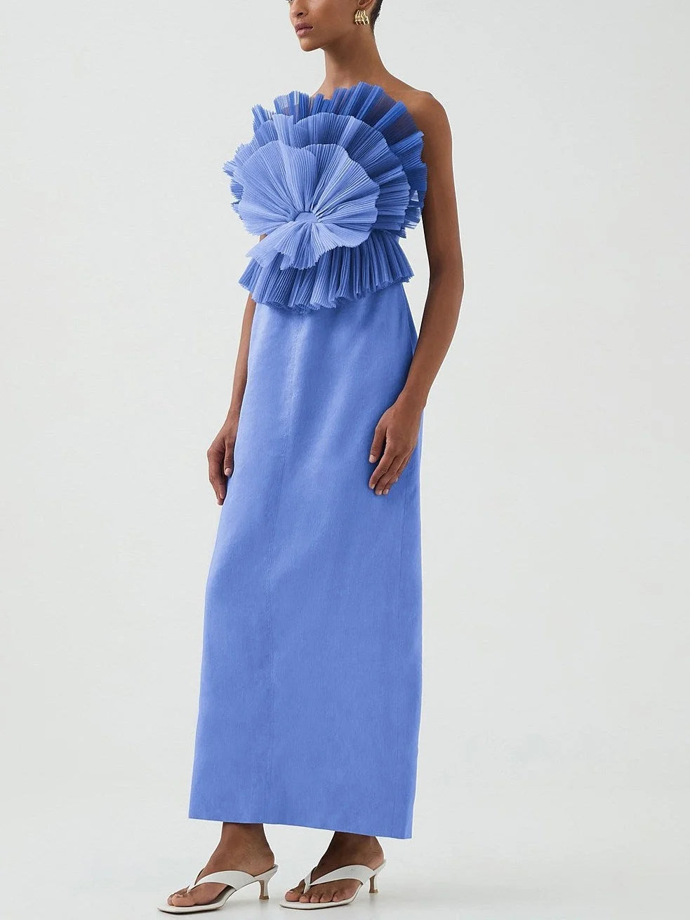 Pleated Frill Bodice Sleeveless Midi Dress - Dresses