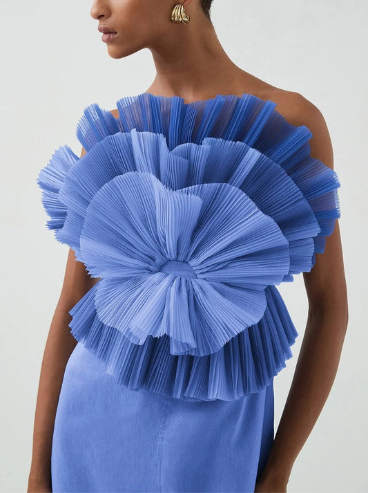 Pleated Frill Bodice Sleeveless Midi Dress - Dresses