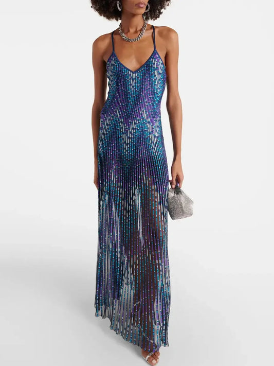 Pleated Knit Sleeveless Maxi Dress - Dresses