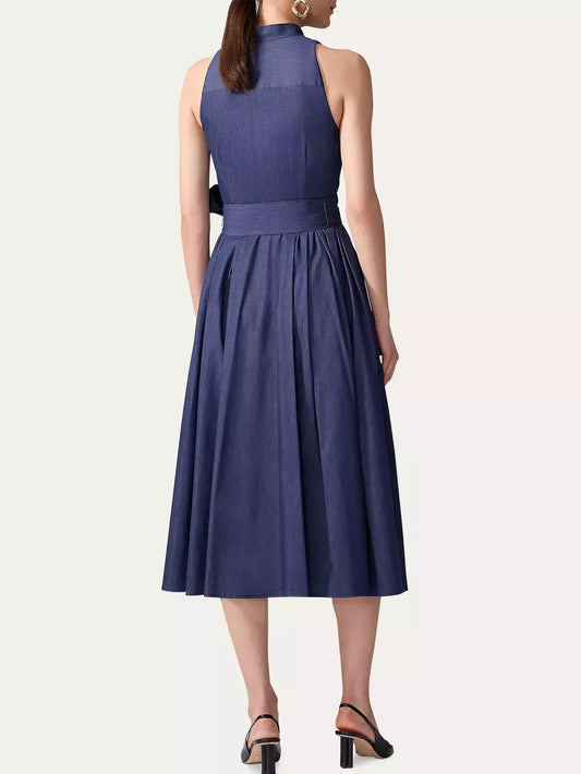 Pleated Self-Tie Sleeveless Midi Dress - Dresses