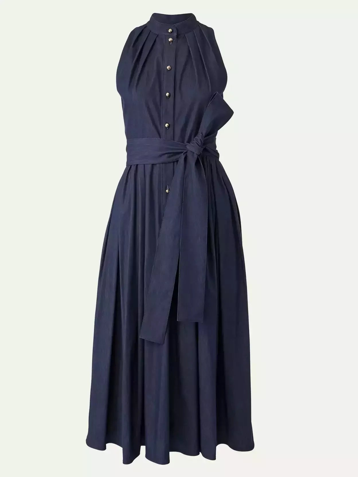 Pleated Self-Tie Sleeveless Midi Dress - Dresses