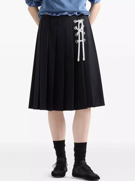 Pleated Skirt with Contrasting Lacing - Skirts