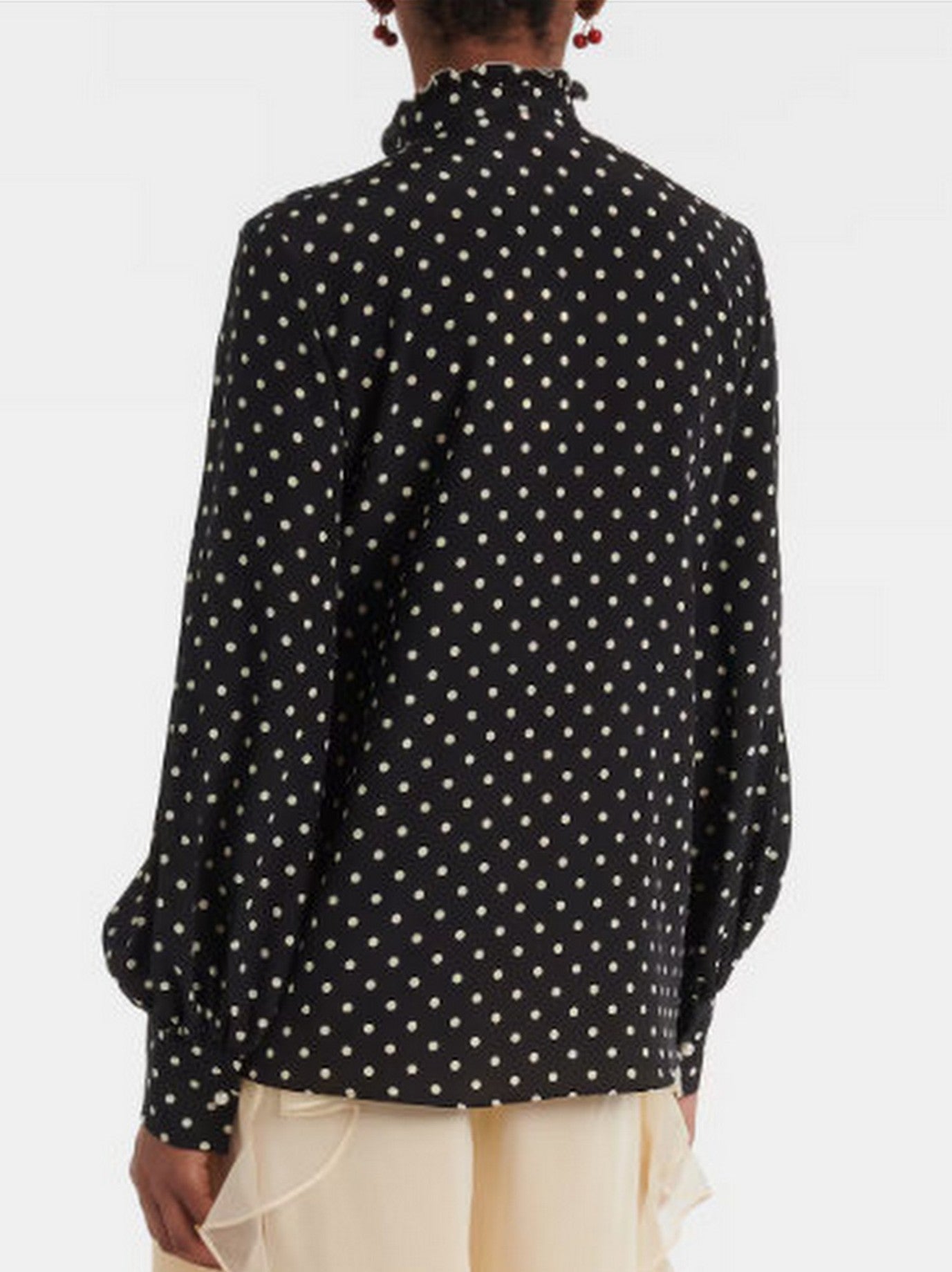 Polka-Dot Print Ruffle Silk Blouse - Tops
