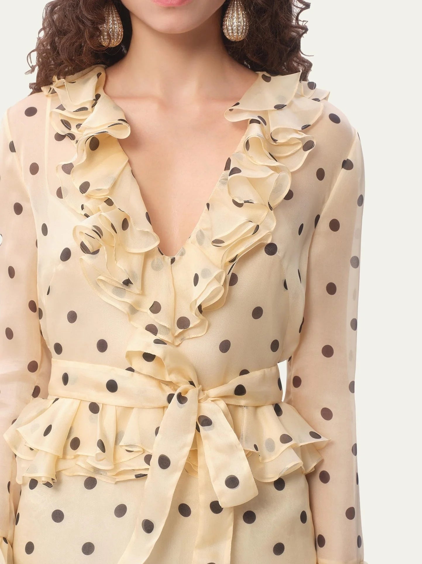 Polka Dot Ruffle Silk Organza Mini Dress - Dresses