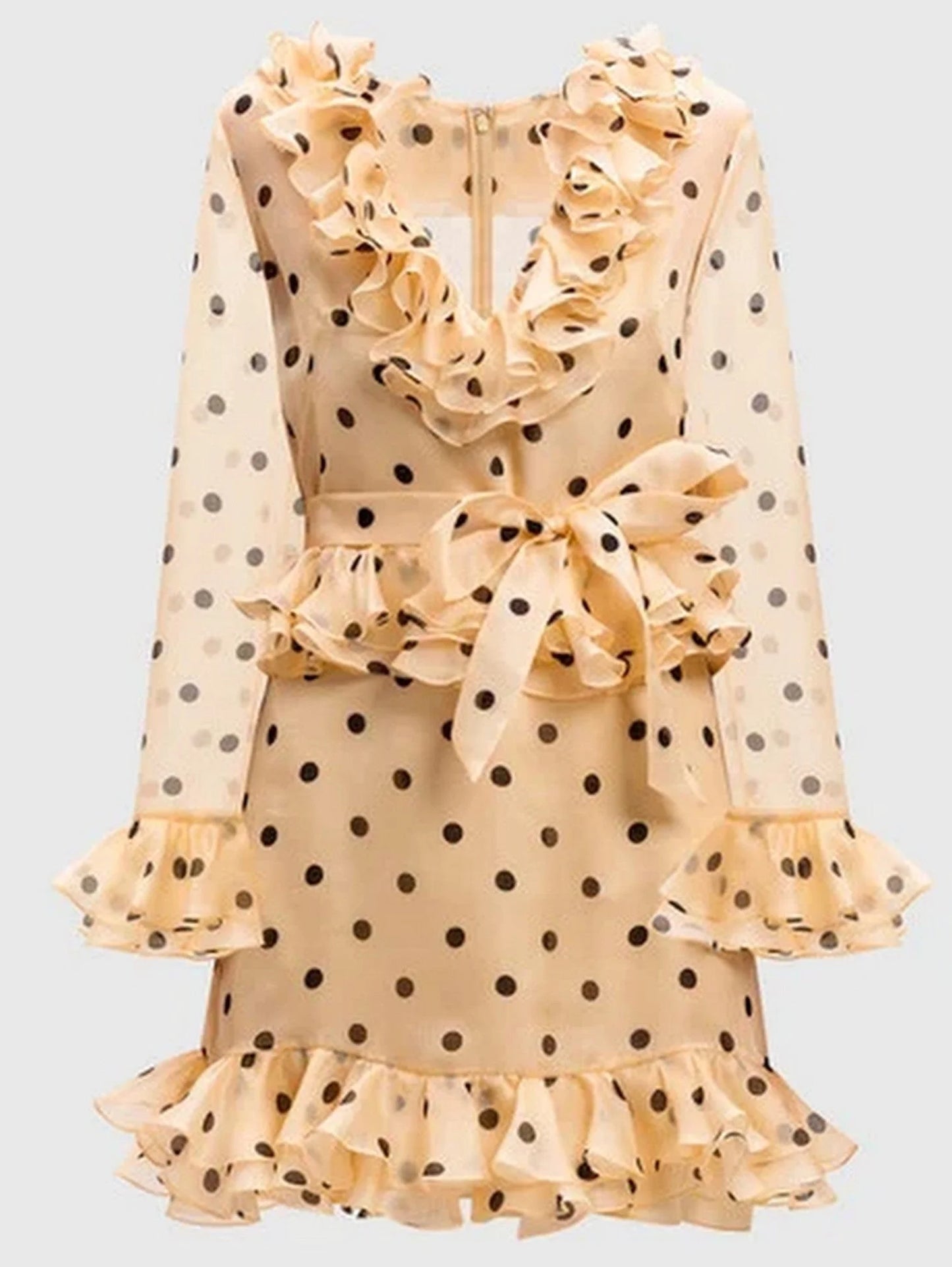 Polka Dot Ruffle Silk Organza Mini Dress - Dresses