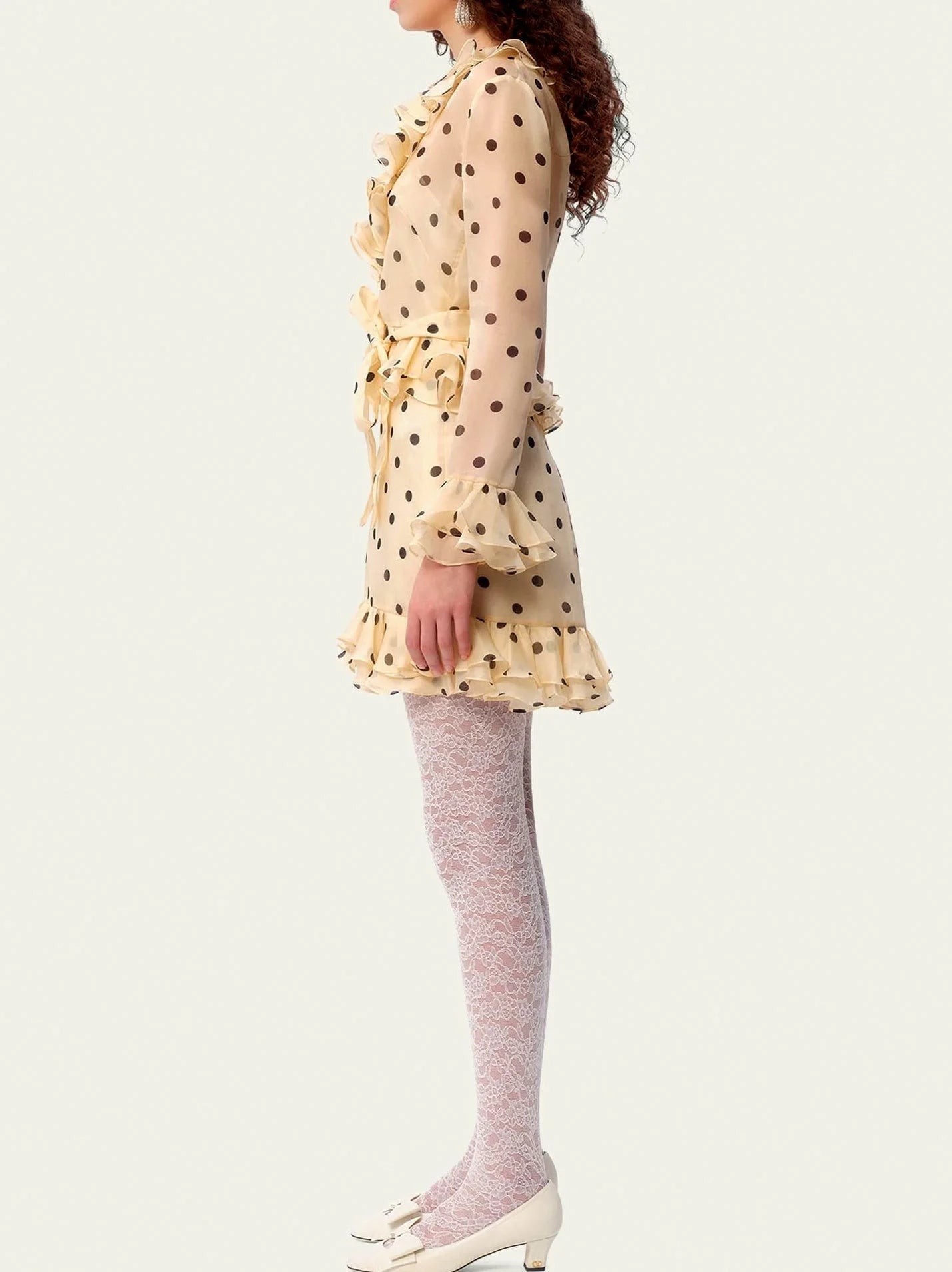 Polka Dot Ruffle Silk Organza Mini Dress - Dresses