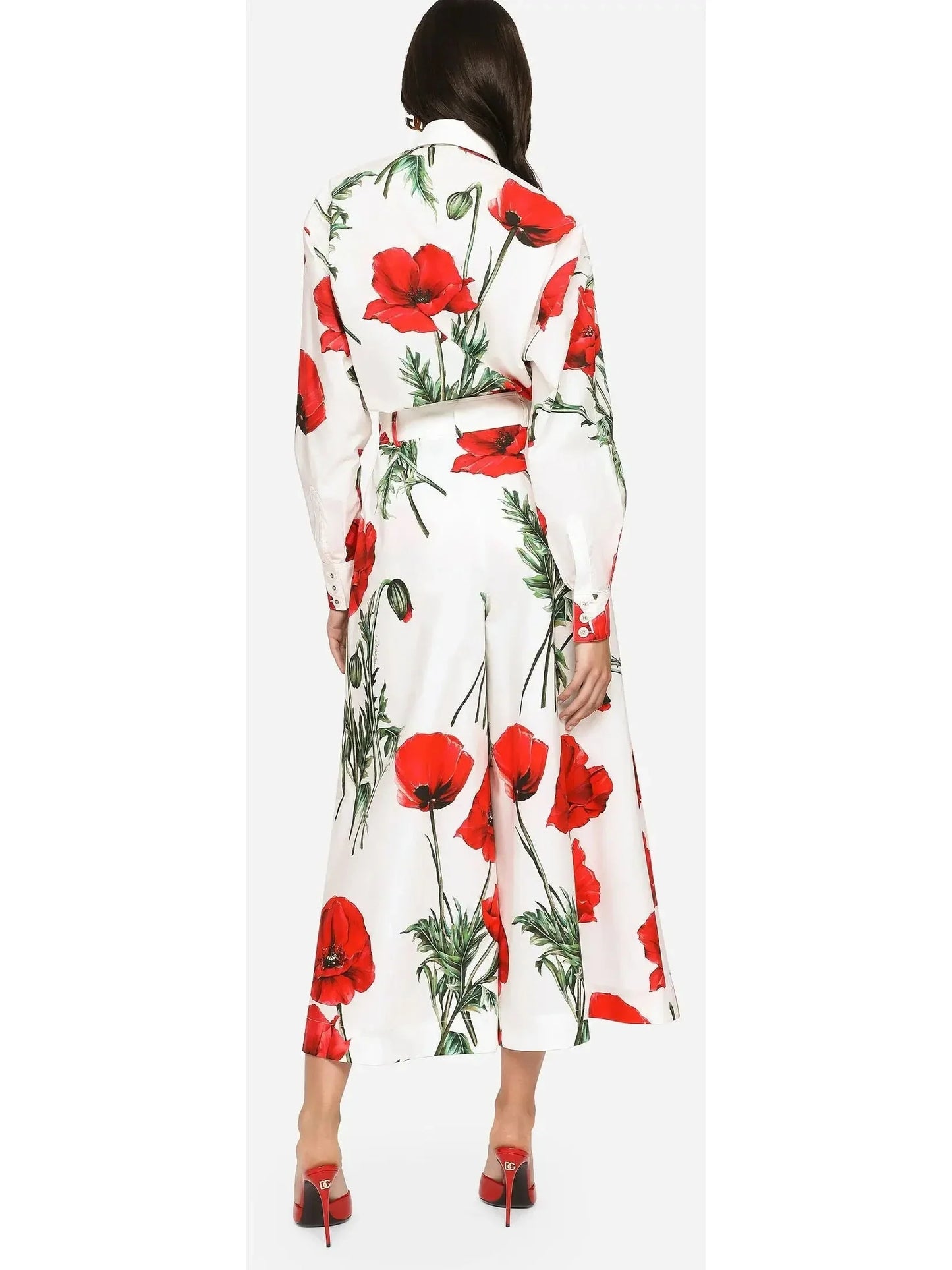 Poppy-Print Poplin Shirt & Midi Skirt Set - Suits & Sets