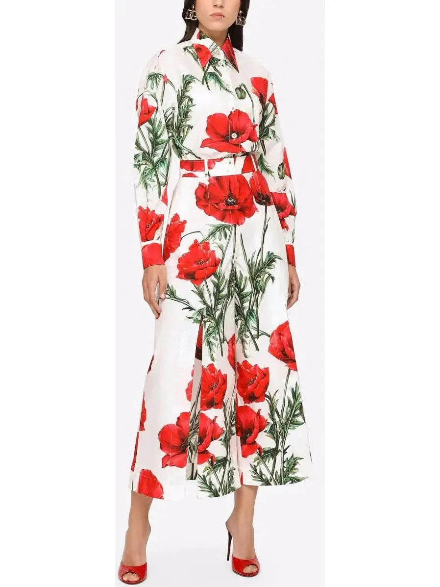 Poppy-Print Poplin Shirt & Midi Skirt Set - Suits & Sets
