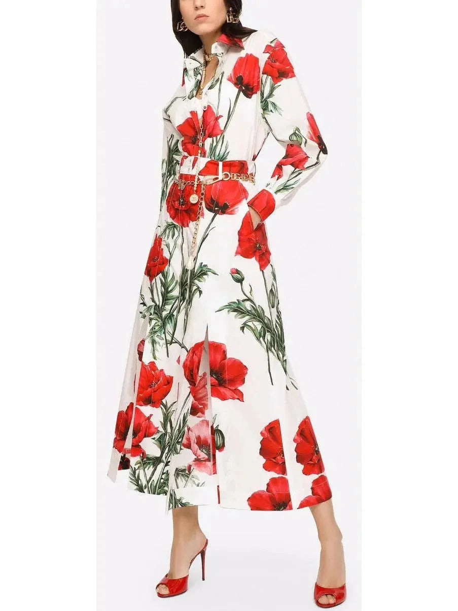 Poppy-Print Poplin Shirt & Midi Skirt Set - Suits & Sets