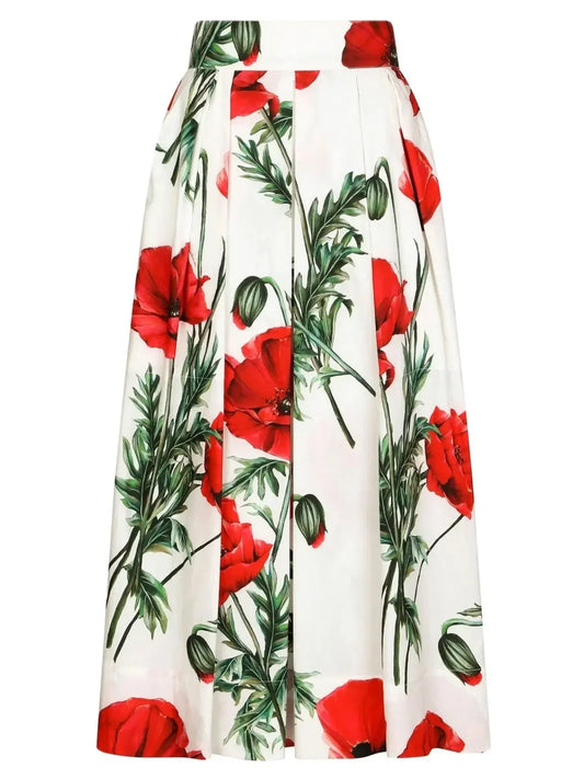 Poppy-Print Poplin Shirt & Midi Skirt Set - Suits & Sets