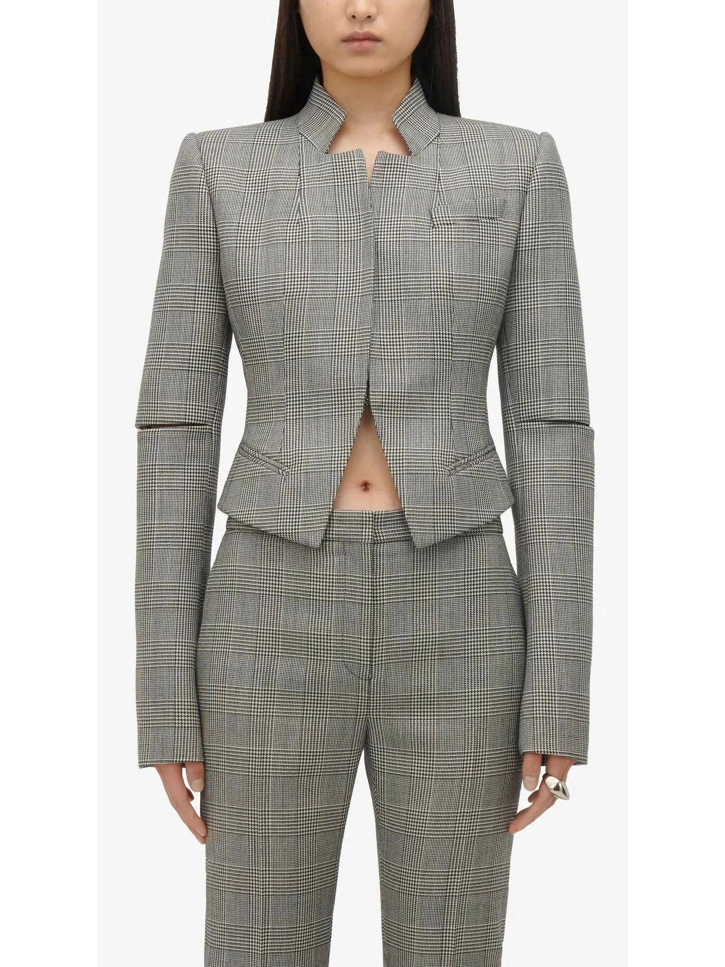 Prince of Wales Slashed Fitted Jacket and Trouser Set - Suits & Sets