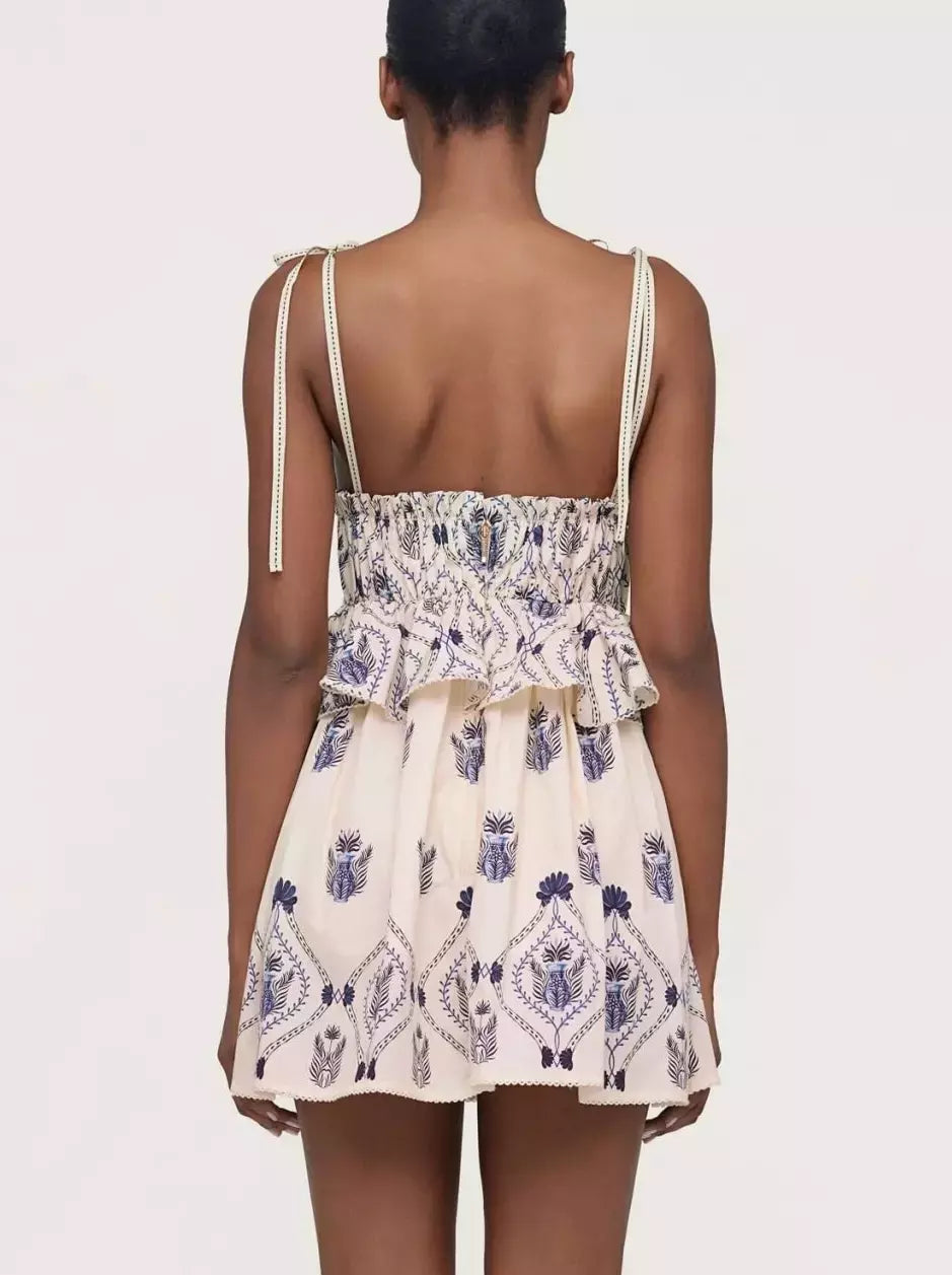 Short, patterned Printed Cotton-Poplin Peplum Mini Dress perfect for summer outings