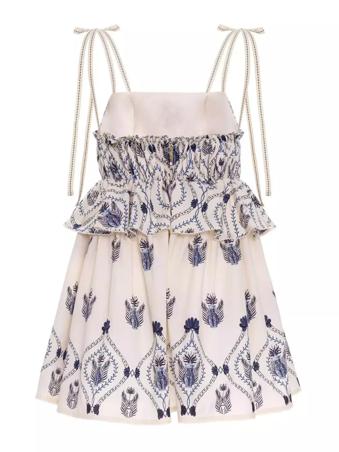 Stylish Printed Cotton-Poplin Peplum Mini Dress in a vibrant pattern for summer wear