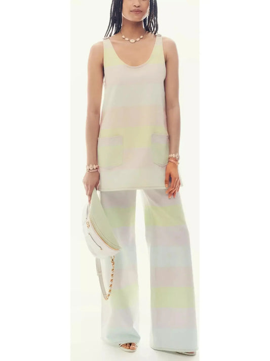 Printed Denim Long Topin Light Pink Light Yellow and Light Blue - Tops