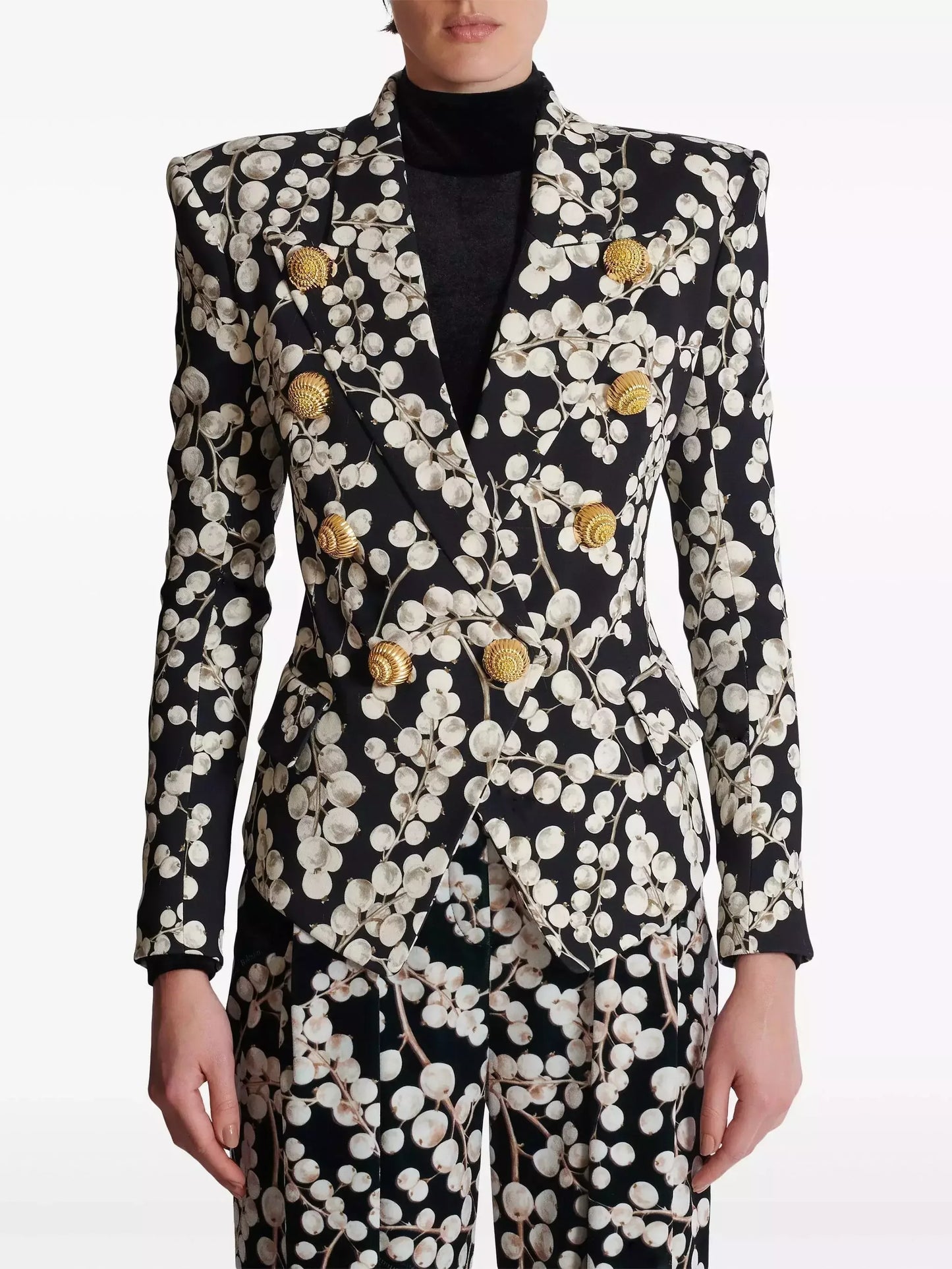 Printed Double-Breasted Fitted Blazer - Jackets