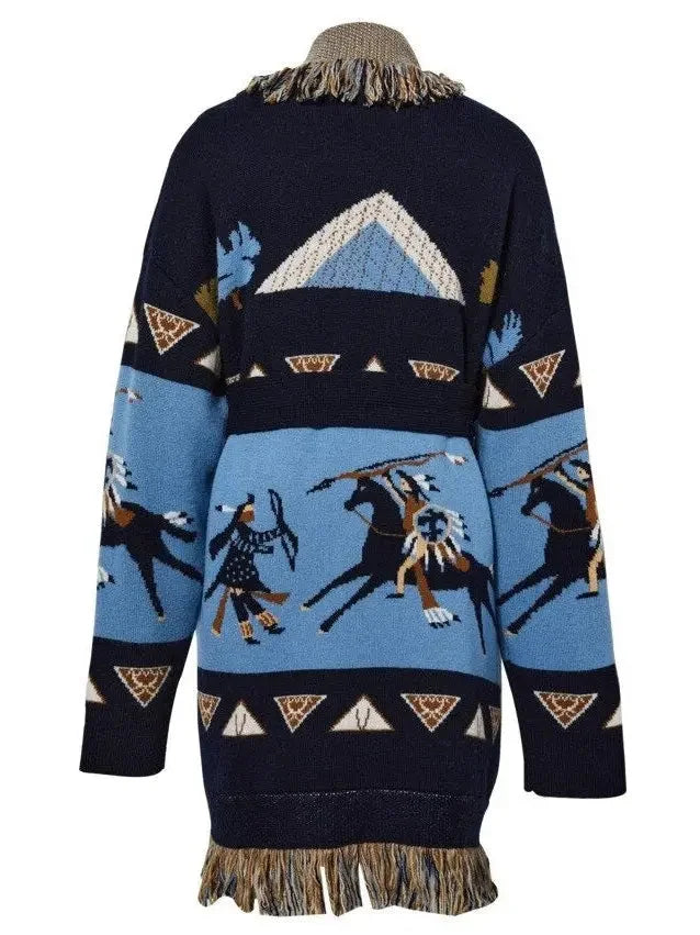 Printed Fringed-Edge Cardigan - Sweaters & Knitwear