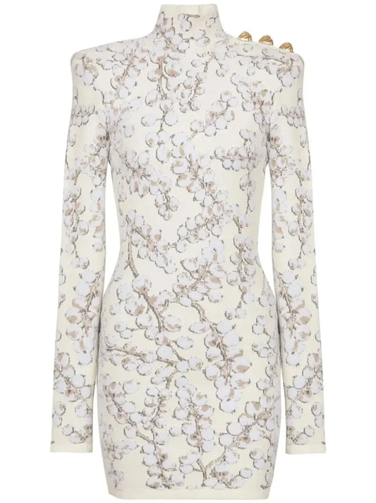 Printed Jacquard Knit Mock-Neck Mini Dress - Dresses