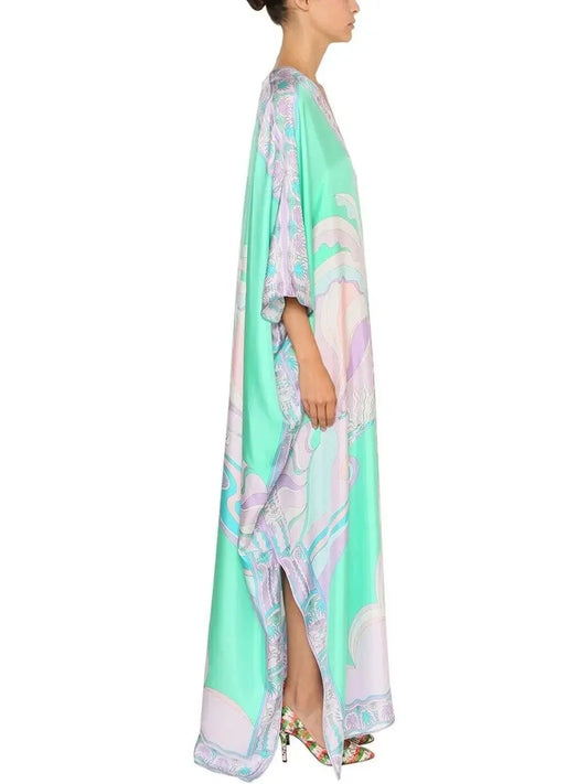 Printed Jersey Silk Kaftan Dress - Dresses